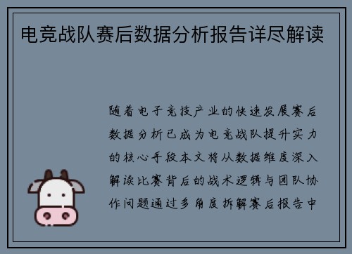 电竞战队赛后数据分析报告详尽解读